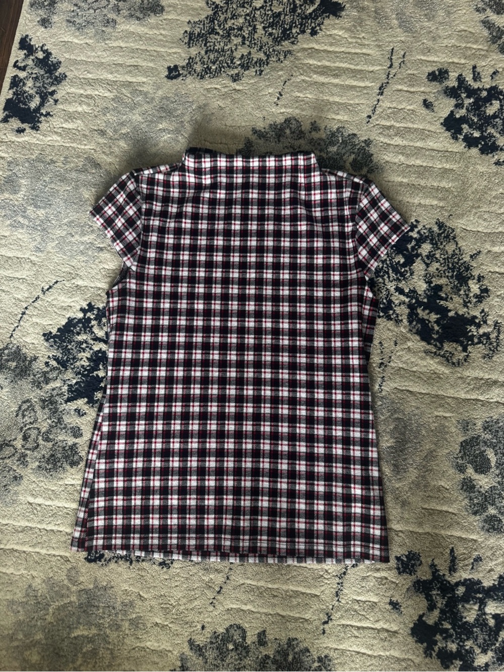 Ann Taylor Women’s ' Plaid Polo Shirt - Black, White & Red